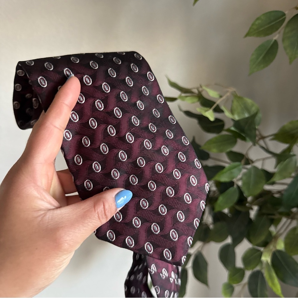 Pierre Balmain Designer Burgundy Patterned 100% Silk Tie Men’s OS